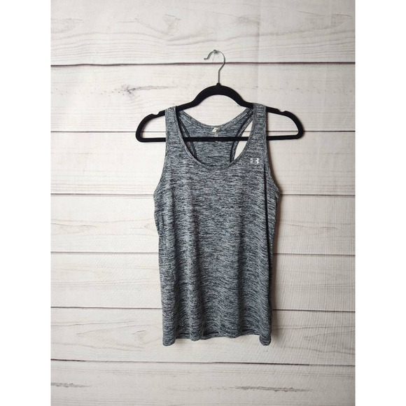 Under Armour Womens Tank Top Shirt Gray Black Heathered Heat Gear Racerback XS - Picture 1 of 6